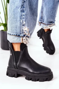 Czarne Botki|Botki Zimowe Damskie>Boto Ocieplane Botki Sztyblety Czarne Hashtag