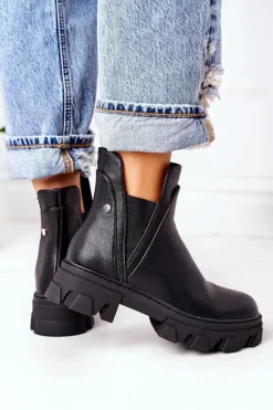 Czarne Botki|Botki Zimowe Damskie><noscript><img width=