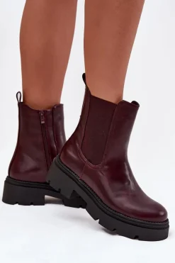 Discount Boto Ocieplane Botki Sztyblety Na Zamek Bordowe Niviane