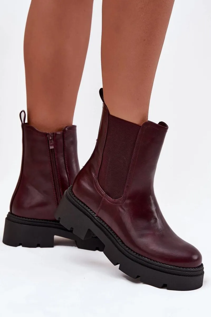 Discount Boto Ocieplane Botki Sztyblety Na Zamek Bordowe Niviane