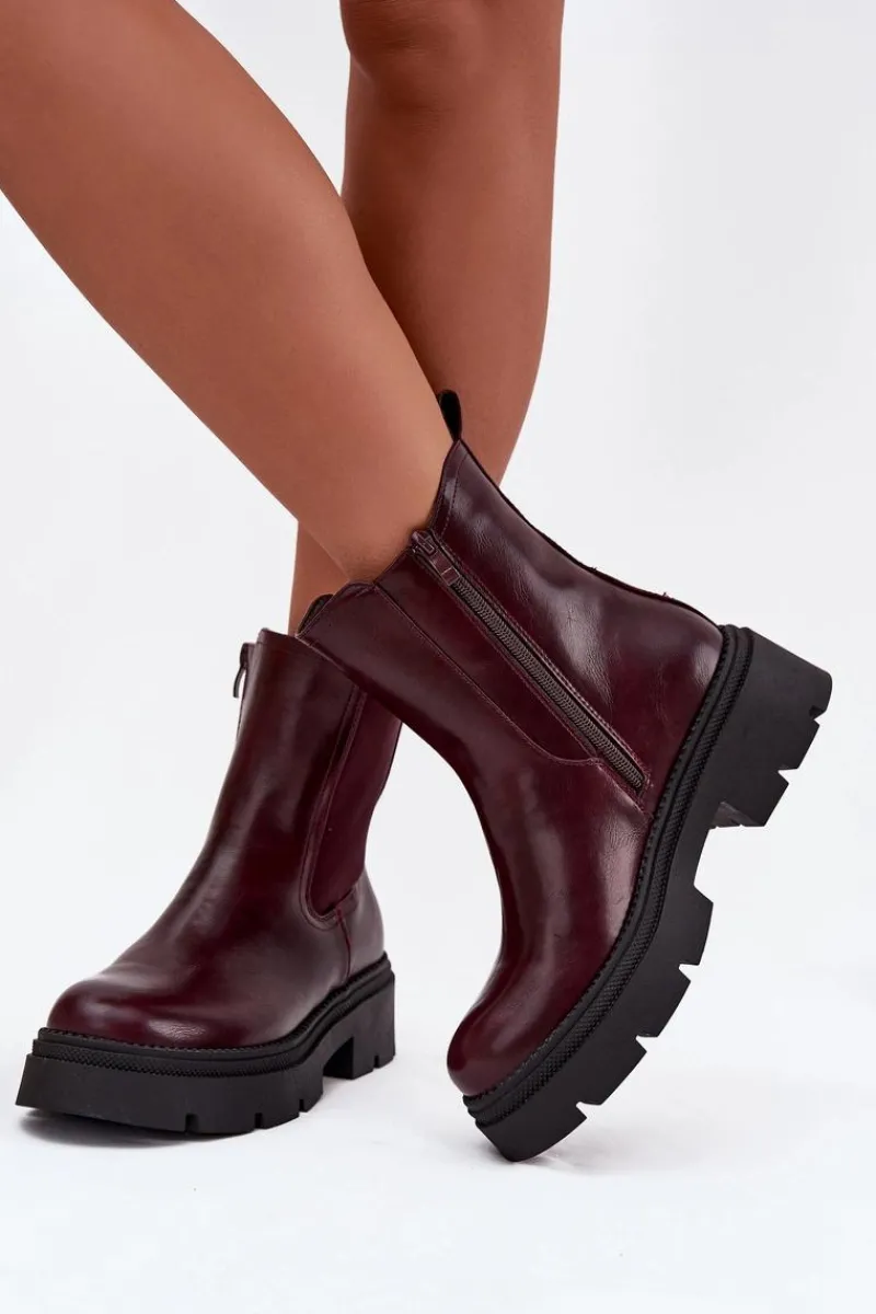 Discount Boto Ocieplane Botki Sztyblety Na Zamek Bordowe Niviane