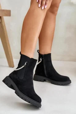 Best Boto Ocieplane Botki Sztyblety Na Zamek Z Ozdobnym Paskiem Czarne Labenne