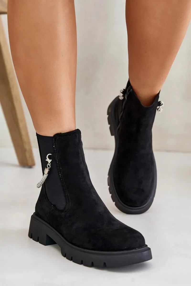 Best Boto Ocieplane Botki Sztyblety Na Zamek Z Ozdobnym Paskiem Czarne Labenne