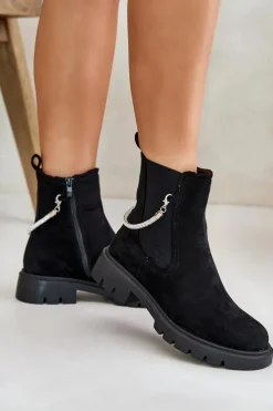 Best Boto Ocieplane Botki Sztyblety Na Zamek Z Ozdobnym Paskiem Czarne Labenne