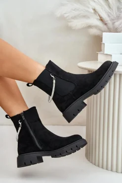 Best Boto Ocieplane Botki Sztyblety Na Zamek Z Ozdobnym Paskiem Czarne Labenne