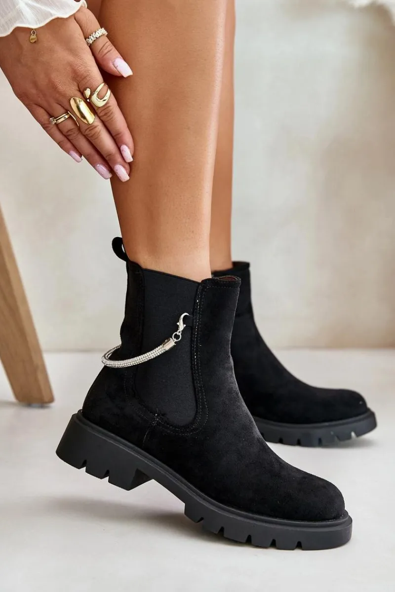 Best Boto Ocieplane Botki Sztyblety Na Zamek Z Ozdobnym Paskiem Czarne Labenne