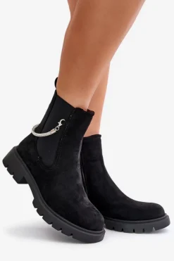Best Boto Ocieplane Botki Sztyblety Na Zamek Z Ozdobnym Paskiem Czarne Labenne