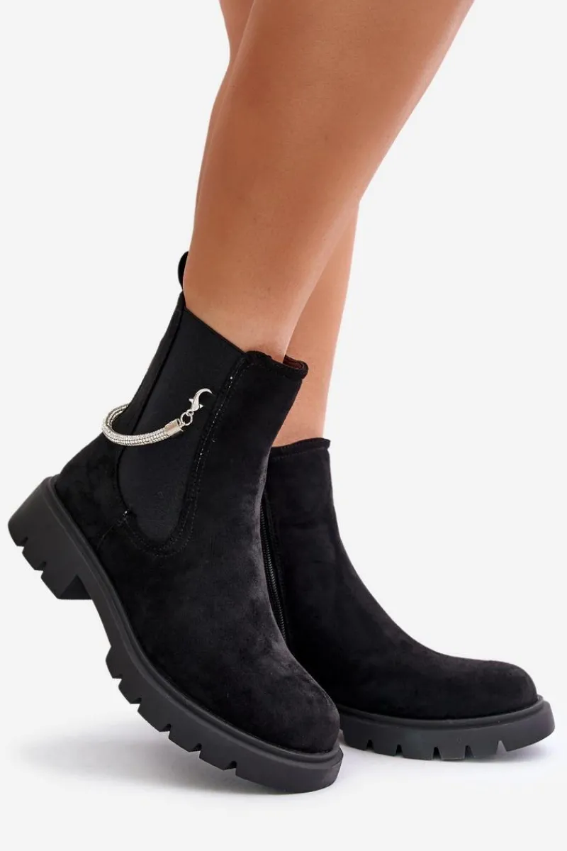 Best Boto Ocieplane Botki Sztyblety Na Zamek Z Ozdobnym Paskiem Czarne Labenne