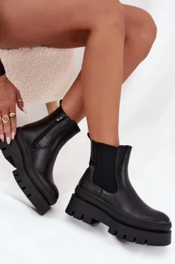 Czarne Botki|Botki Płaskie>Boto Ocieplane Botki Sztyblety Damskie Na Platformie Czarne Ismira Czarny