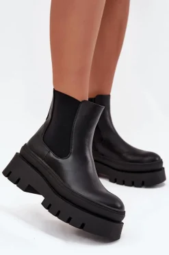 Czarne Botki|Botki Płaskie>Boto Ocieplane Botki Sztyblety Damskie Na Platformie Czarne Ismira Czarny