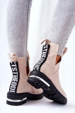 Best Boto Ocieplane Botki Sztyblety Z Suwakiem Beżowe My Way