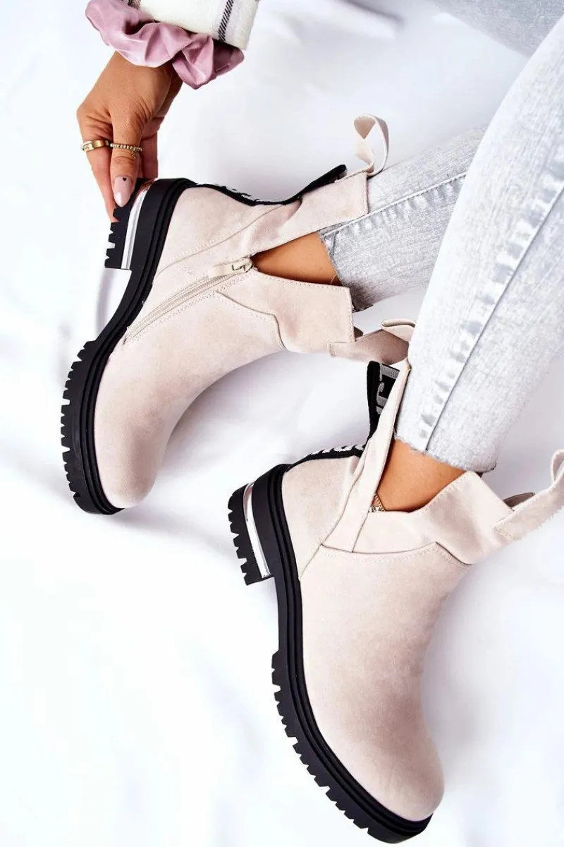 Best Boto Ocieplane Botki Sztyblety Z Suwakiem Beżowe My Way