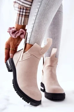 Best Boto Ocieplane Botki Sztyblety Z Suwakiem Beżowe My Way