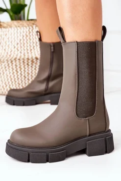 Czarne Botki|Botki Zimowe Damskie>Boto Ocieplane Botki Sztyblety Ciemnozielone Must Have