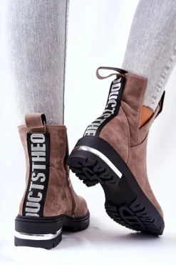 Sale Ocieplane Botki Sztyblety Z Suwakiem Cappucino My Way Damskie Czarne Botki|Botki Zimowe Damskie