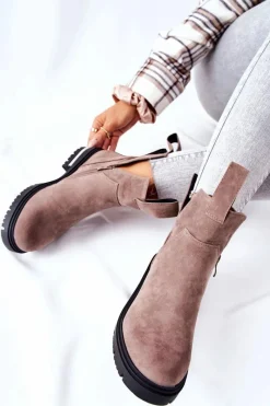 Sale Ocieplane Botki Sztyblety Z Suwakiem Cappucino My Way Damskie Czarne Botki|Botki Zimowe Damskie