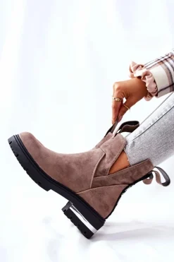 Sale Ocieplane Botki Sztyblety Z Suwakiem Cappucino My Way Damskie Czarne Botki|Botki Zimowe Damskie