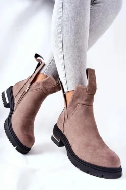 Sale Ocieplane Botki Sztyblety Z Suwakiem Cappucino My Way Damskie Czarne Botki|Botki Zimowe Damskie