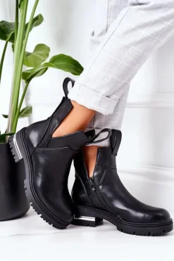 Czarne Botki|Botki Zimowe Damskie><noscript><img width=