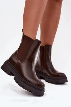 Botki Ocieplane|Botki Płaskie>Boto Ocieplane Botki Sztyblety Na Zamek Czekoladowe Niviane