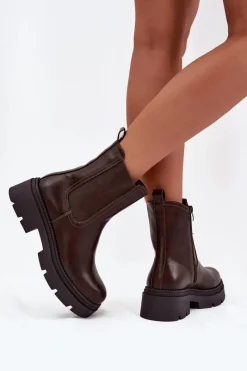 Botki Ocieplane|Botki Płaskie>Boto Ocieplane Botki Sztyblety Na Zamek Czekoladowe Niviane