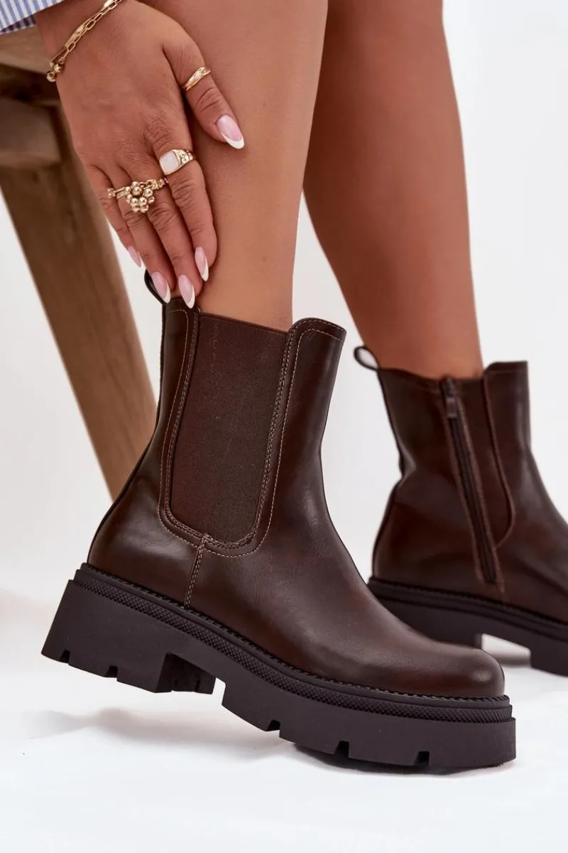 Botki Ocieplane|Botki Płaskie>Boto Ocieplane Botki Sztyblety Na Zamek Czekoladowe Niviane