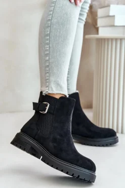 Brązowe I Beżowe Botki|Botki Płaskie>Boto Ocieplane Botki Sztyblety Na Zamek Z Klamrą Czarne Kikiella