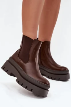 Best Boto Ocieplane Botki Sztyblety Damskie Na Platformie Czekoladowe Ismira