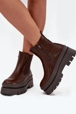 Best Boto Ocieplane Botki Sztyblety Damskie Na Platformie Czekoladowe Ismira