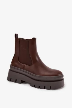 Best Boto Ocieplane Botki Sztyblety Damskie Na Platformie Czekoladowe Ismira