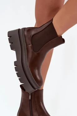 Best Boto Ocieplane Botki Sztyblety Damskie Na Platformie Czekoladowe Ismira