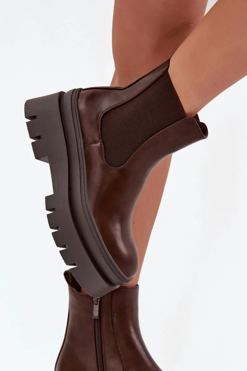 Best Boto Ocieplane Botki Sztyblety Damskie Na Platformie Czekoladowe Ismira