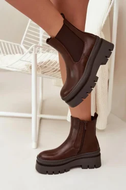 Best Boto Ocieplane Botki Sztyblety Damskie Na Platformie Czekoladowe Ismira