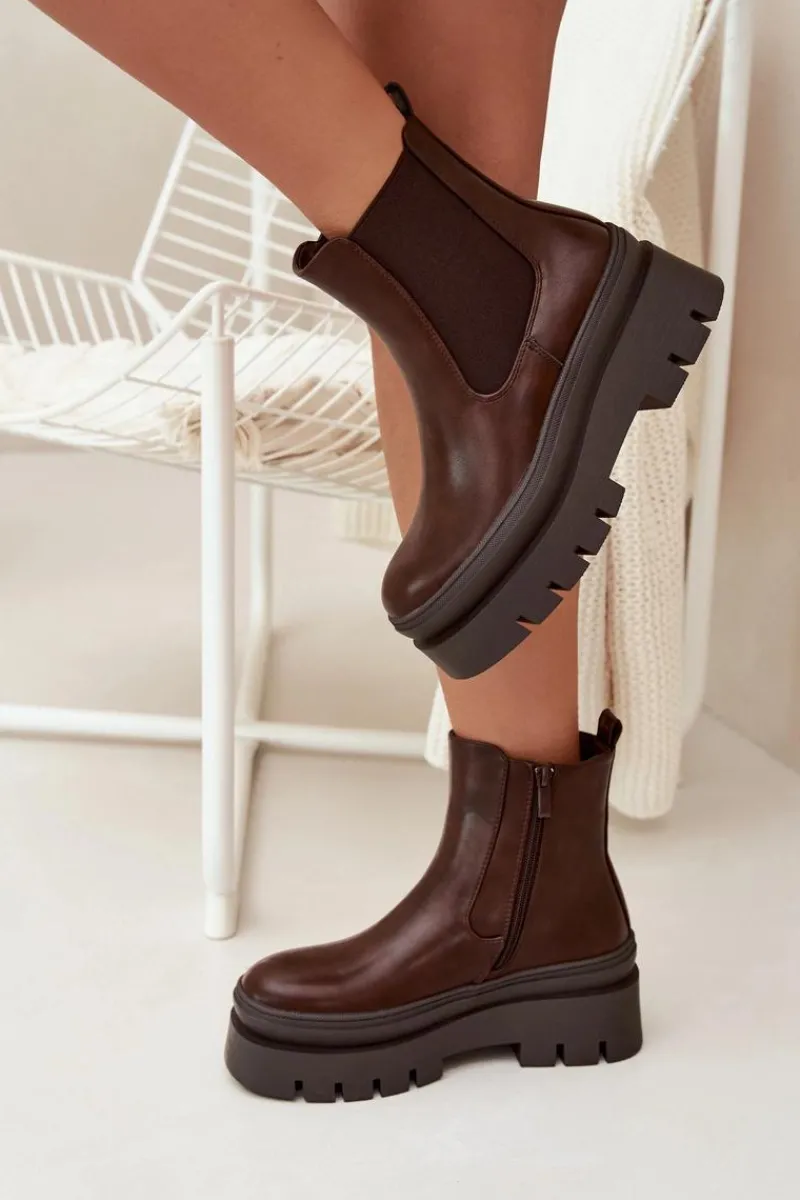 Best Boto Ocieplane Botki Sztyblety Damskie Na Platformie Czekoladowe Ismira