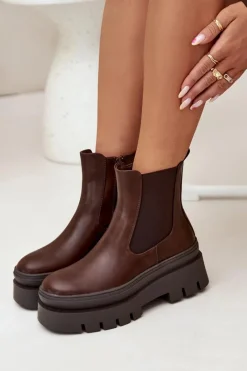 Best Boto Ocieplane Botki Sztyblety Damskie Na Platformie Czekoladowe Ismira
