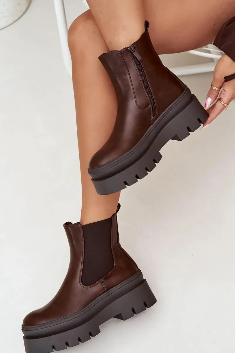 Best Boto Ocieplane Botki Sztyblety Damskie Na Platformie Czekoladowe Ismira