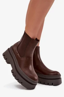 Best Boto Ocieplane Botki Sztyblety Damskie Na Platformie Czekoladowe Ismira