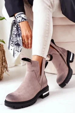 Best Boto Ocieplane Botki Sztyblety Z Suwakiem Szare My Way