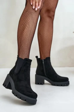 Botki Na Słupku|Botki Na Obcasie>Boto Ocieplane Botki Sztyblety Na Zamek Czarne Arlethia