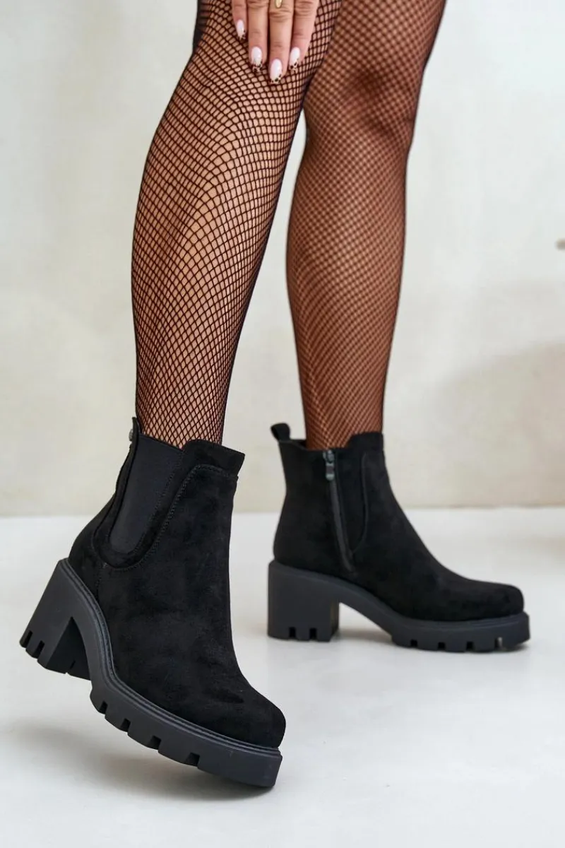 Botki Na Słupku|Botki Na Obcasie>Boto Ocieplane Botki Sztyblety Na Zamek Czarne Arlethia