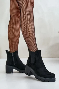 Botki Na Słupku|Botki Na Obcasie>Boto Ocieplane Botki Sztyblety Na Zamek Czarne Arlethia