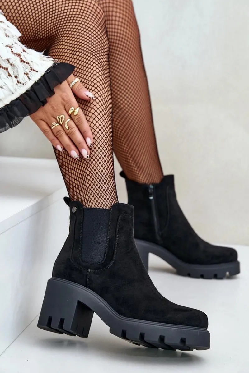 Botki Na Słupku|Botki Na Obcasie>Boto Ocieplane Botki Sztyblety Na Zamek Czarne Arlethia