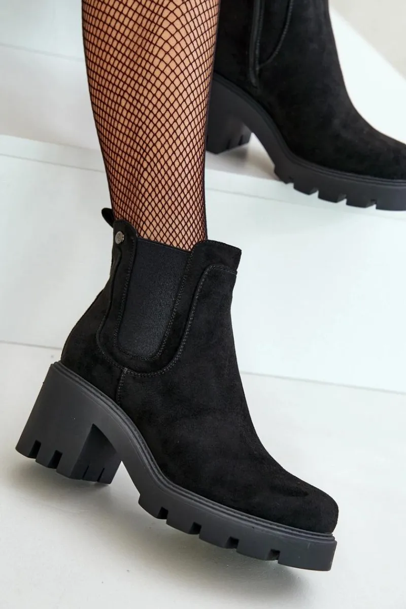 Botki Na Słupku|Botki Na Obcasie>Boto Ocieplane Botki Sztyblety Na Zamek Czarne Arlethia