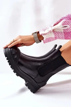 Sale Boto Ocieplane Botki Sztyblety Czarne Time Off