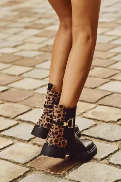 New Boto Ocieplane Botki Sztyblety Damskie Ze Złotym Detalem Panterka Czarne Priscilla Czarny