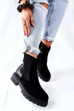 Czarne Botki|Botki Zimowe Damskie><noscript><img width=