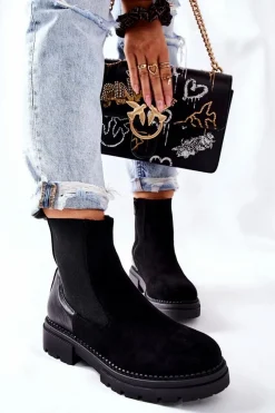 Czarne Botki|Botki Zimowe Damskie><noscript><img width=