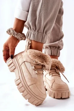 Outlet Boto Ocieplane Botki Trapery Beżowe Demaris