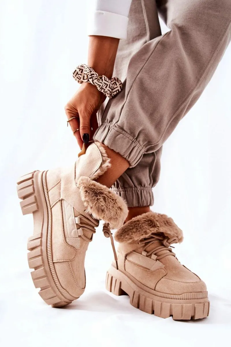 Outlet Boto Ocieplane Botki Trapery Beżowe Demaris