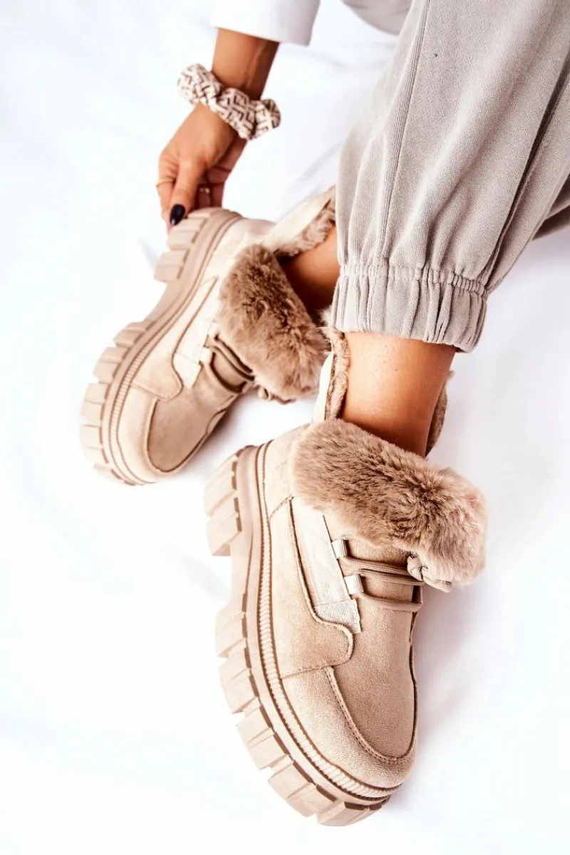 Outlet Boto Ocieplane Botki Trapery Beżowe Demaris